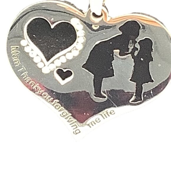 Heart Pendant Necklace Mother & Child Stainless Steel Chain Engraved Jewelry - Picture 2 of 14